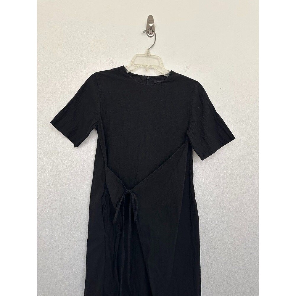COS Apron Wrap Seersucker Midi Dress Black Tie Minimalist Cotton Women's Size 2 - Picture 4 of 11